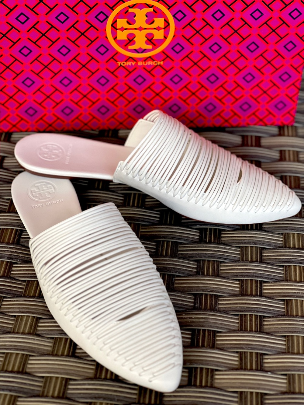 TORY BURCH Sienna flat slide leather mules white size 7